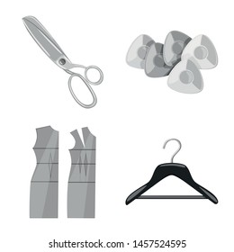 Isolated object of dressmaking and textile symbol. Collection of dressmaking and handcraft stock vector illustration.