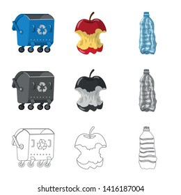 Isolated object of dump  and sort logo. Set of dump  and junk stock symbol for web.