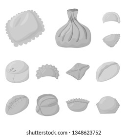 Isolated object of dumplings and stuffed sign. Set of dumplings and dish stock vector illustration.