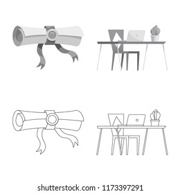Isolated object of education and learning icon. Collection of education and school stock vector illustration.