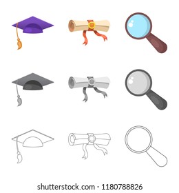 Isolated object of education and learning icon. Set of education and school vector icon for stock.
