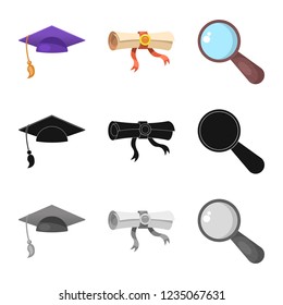 Isolated object of education and learning icon. Set of education and school vector icon for stock.