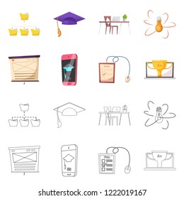 Isolated object of education and learning sign. Set of education and school stock vector illustration.