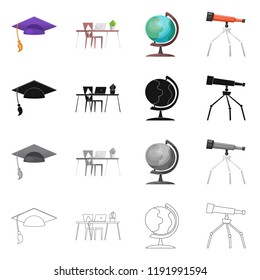 Isolated object of education and learning symbol. Collection of education and school vector icon for stock.