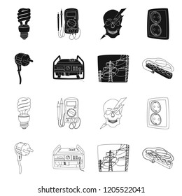 Isolated object of electricity and electric icon. Collection of electricity and energy stock vector illustration.