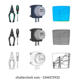 Isolated object of electricity and electric icon. Collection of electricity and energy vector icon for stock.