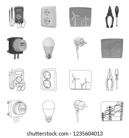 Isolated object of electricity and electric sign. Set of electricity and energy vector icon for stock.
