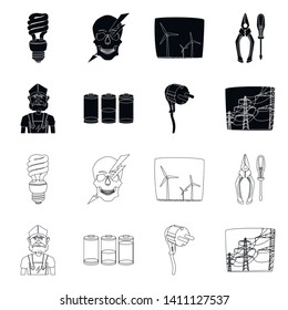 Isolated object of electricity and electric symbol. Set of electricity and energy stock vector illustration.