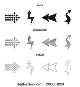 Isolated object of element and arrow logo. Collection of element and direction stock symbol for web.
