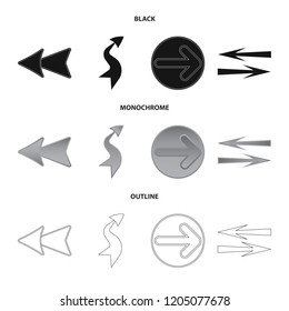 Isolated object of element and arrow symbol. Collection of element and direction stock symbol for web.