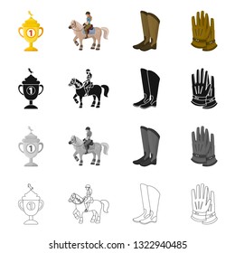 Isolated object of equipment and riding sign. Set of equipment and competition stock symbol for web.
