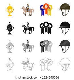 Isolated object of equipment and riding sign. Set of equipment and competition stock symbol for web.