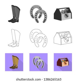 Isolated object of equipment and riding sign. Set of equipment and competition stock symbol for web.