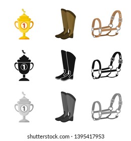 Isolated object of equipment and riding sign. Set of equipment and competition stock symbol for web.