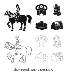 Isolated object of equipment and riding symbol. Set of equipment and competition stock symbol for web.