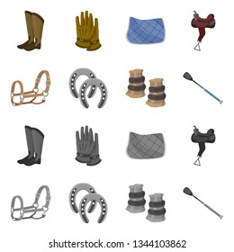 Isolated object of equipment and riding symbol. Set of equipment and competition stock symbol for web.
