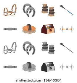 Isolated object of equipment and riding symbol. Set of equipment and competition stock symbol for web.