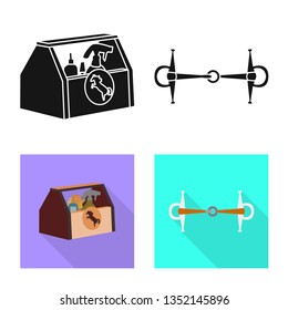 Isolated object of equipment and riding symbol. Set of equipment and competition stock symbol for web.
