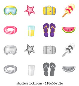 Isolated object of equipment and swimming icon. Set of equipment and activity stock vector illustration.