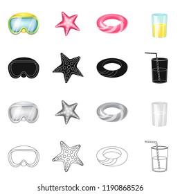 Isolated object of equipment and swimming logo. Set of equipment and activity stock symbol for web.