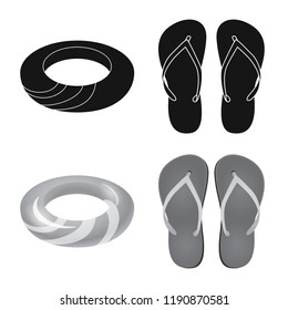 Isolated object of equipment and swimming sign. Set of equipment and activity vector icon for stock.