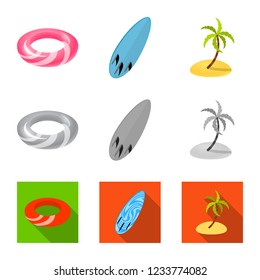 Isolated object of equipment and swimming sign. Set of equipment and activity vector icon for stock.