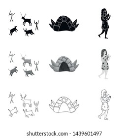 Isolated object of evolution and neolithic logo. Collection of evolution and primeval stock vector illustration.