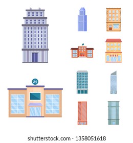 Isolated object of facade and building icon. Set of facade and exterior  stock vector illustration.