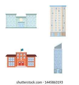 Isolated object of facade and building icon. Set of facade and exterior stock symbol for web.