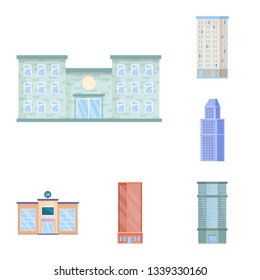 Isolated object of facade and building sign. Set of facade and exterior  vector icon for stock.