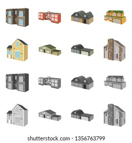 Isolated object of facade and housing icon. Collection of facade and infrastructure stock vector illustration.