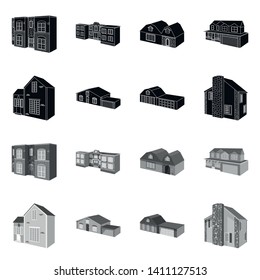 Isolated object of facade and housing icon. Set of facade and infrastructure stock vector illustration.
