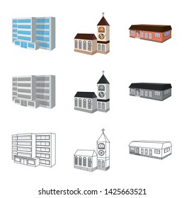 Isolated object of facade and housing logo. Set of facade and infrastructure vector icon for stock.