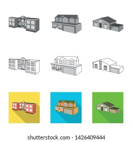 Isolated object of facade and housing logo. Set of facade and infrastructure stock vector illustration.
