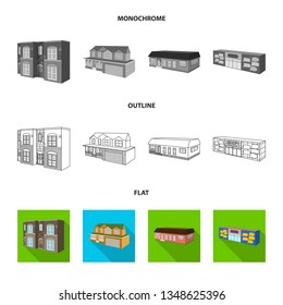 Isolated object of facade and housing sign. Collection of facade and infrastructure stock vector illustration.
