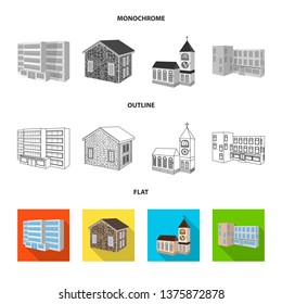 Isolated object of facade and housing sign. Collection of facade and infrastructure vector icon for stock.