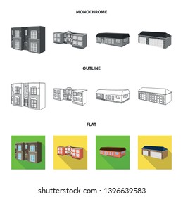 Isolated object  facade and housing sign. Collection  facade and infrastructure stock vector illustration.