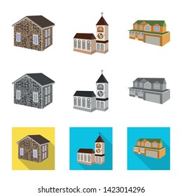 Isolated object of facade and housing sign. Set of facade and infrastructure stock vector illustration.