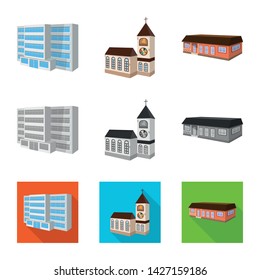 Isolated object of facade and housing sign. Collection of facade and infrastructure vector icon for stock.