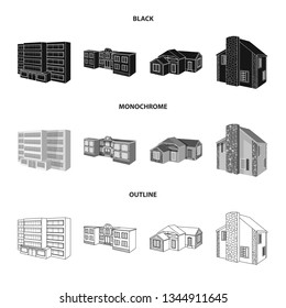 Isolated object of facade and housing symbol. Set of facade and infrastructure stock symbol for web.