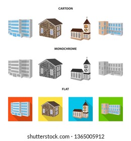 Isolated object of facade and housing symbol. Set of facade and infrastructure stock vector illustration.