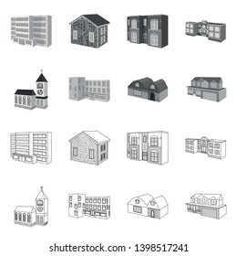 Isolated object of facade and housing symbol. Set of facade and infrastructure stock symbol for web.