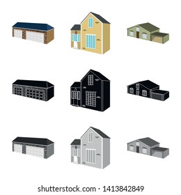 Isolated object of facade and housing symbol. Collection of facade and infrastructure stock vector illustration.