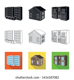 Isolated object of facade and housing symbol. Collection of facade and infrastructure vector icon for stock.