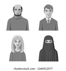 Isolated object of face and person icon. Set of face and portrait stock vector illustration.