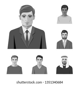 Isolated object of face and person icon. Set of face and portrait vector icon for stock.