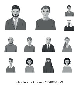 Isolated object of face and person icon. Collection of face and portrait stock vector illustration.