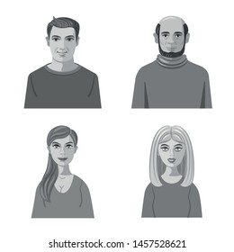 Isolated object of face and person logo. Set of face and portrait vector icon for stock.