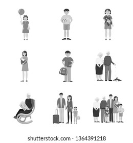 Isolated object of face  and portrait logo. Set of face  and happy  stock vector illustration.