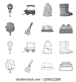 Isolated object of farm and agriculture icon. Set of farm and plant vector icon for stock.